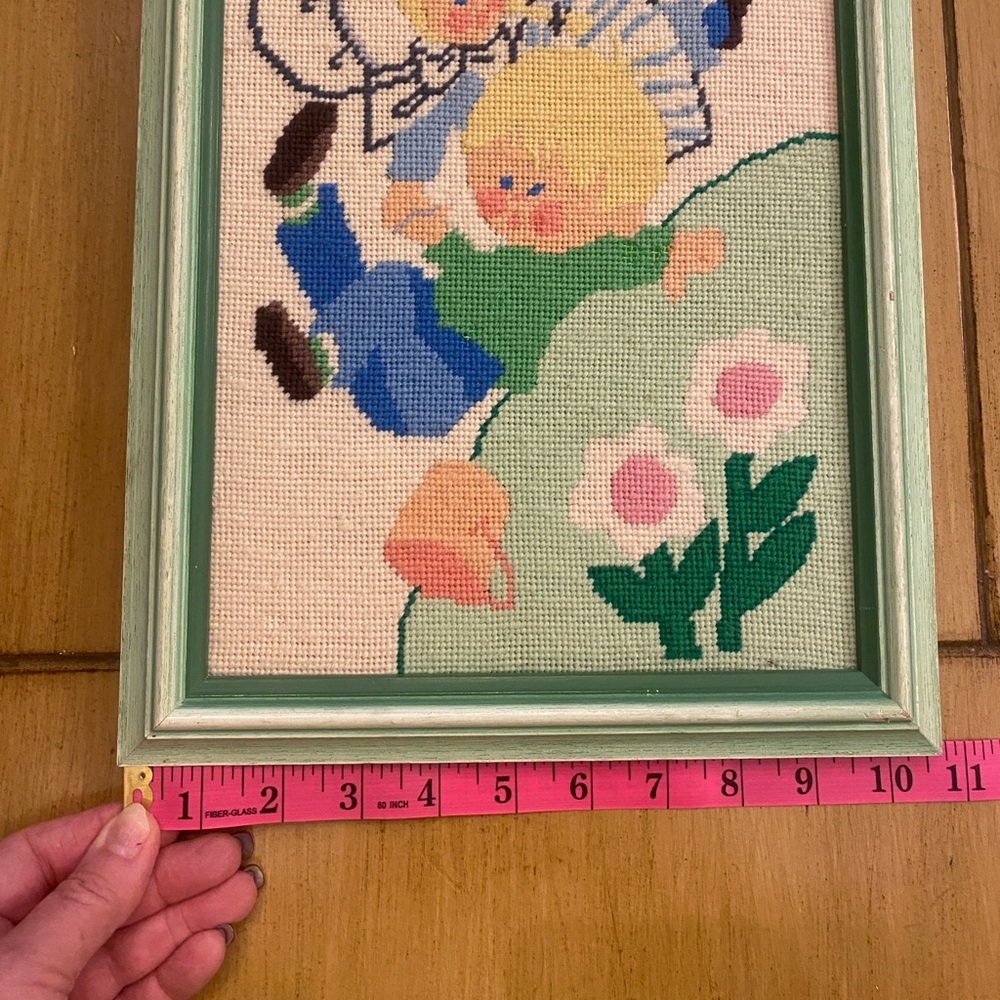 Needlepoint Homemade Framed Jack & Jill 9”x11” wall decor children nursery rhyme - Picture 13 of 14
